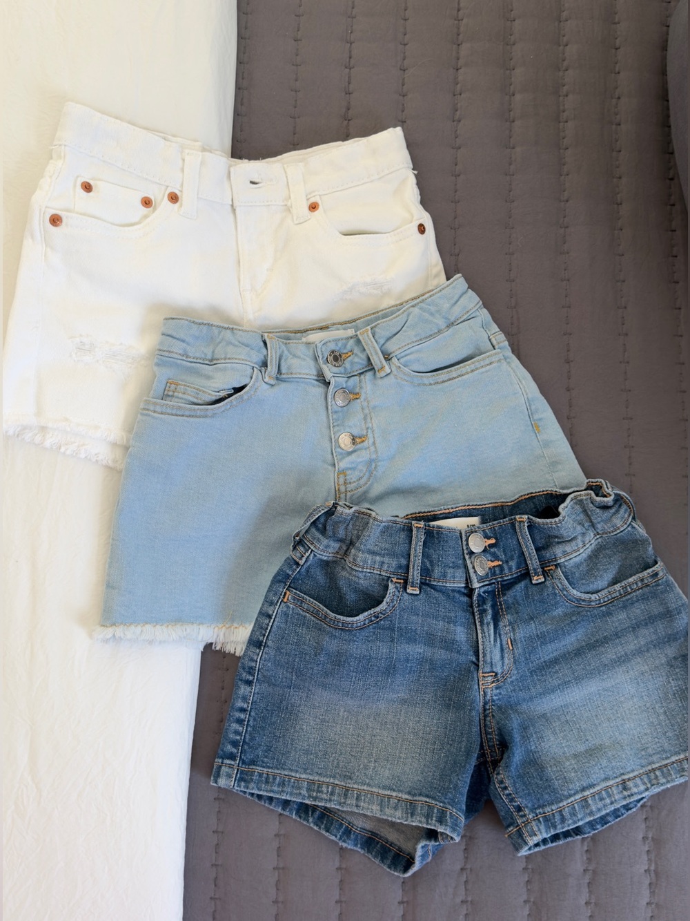 kids Denim Shorts Trio - White, Light Blue & Dark Blue - all new without tags
